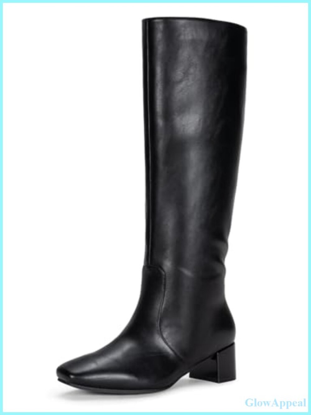 Knee High Boots Square Toe Faux Leather Side Zip Low Block Heel Women Tall